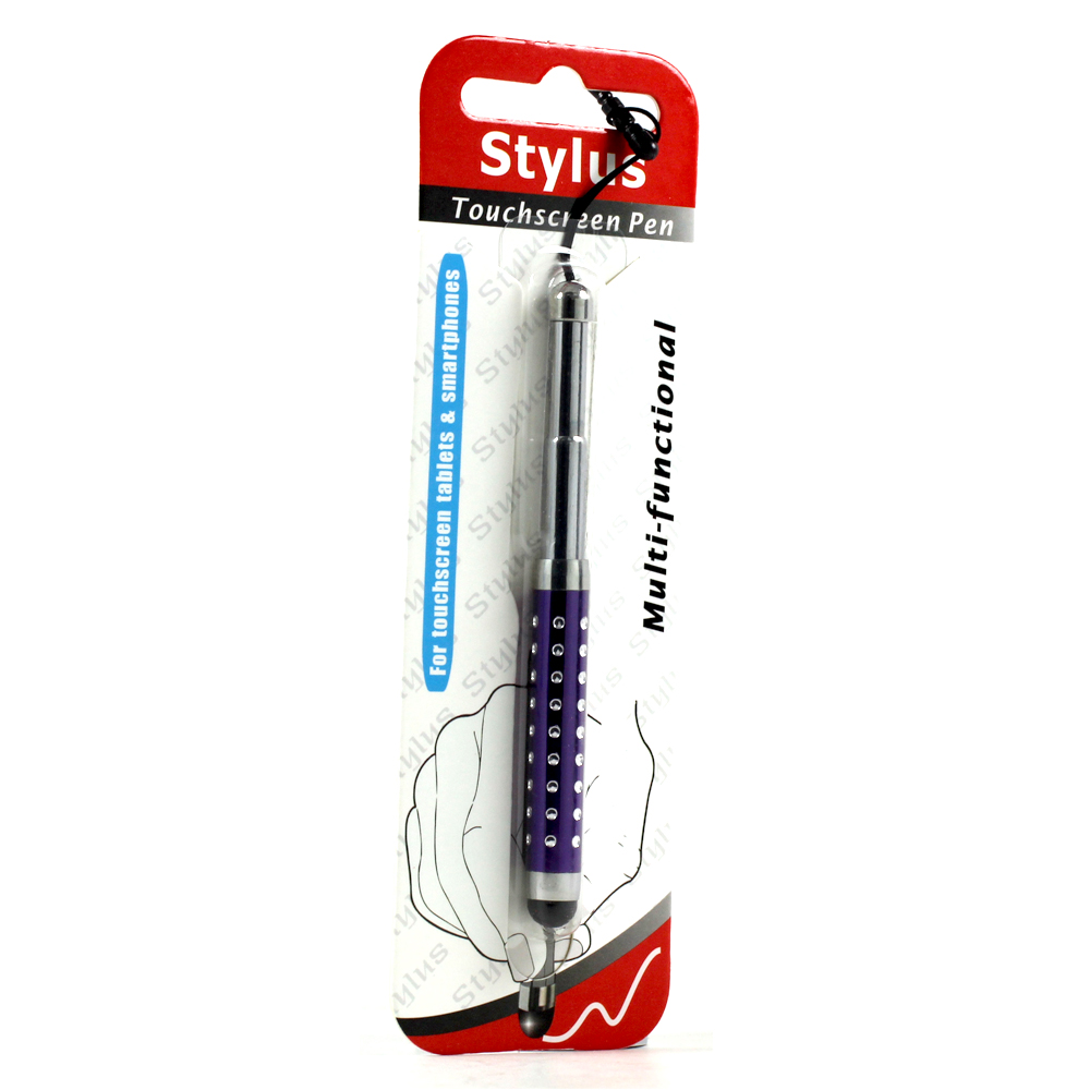 Mini Diamond Shrinkable Stylus Touch PEN with Earphone Dust Cap (Purple)